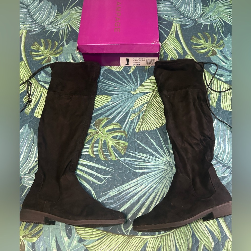 Reduced! Black Thigh High Microsuede Boots - Size 9.5